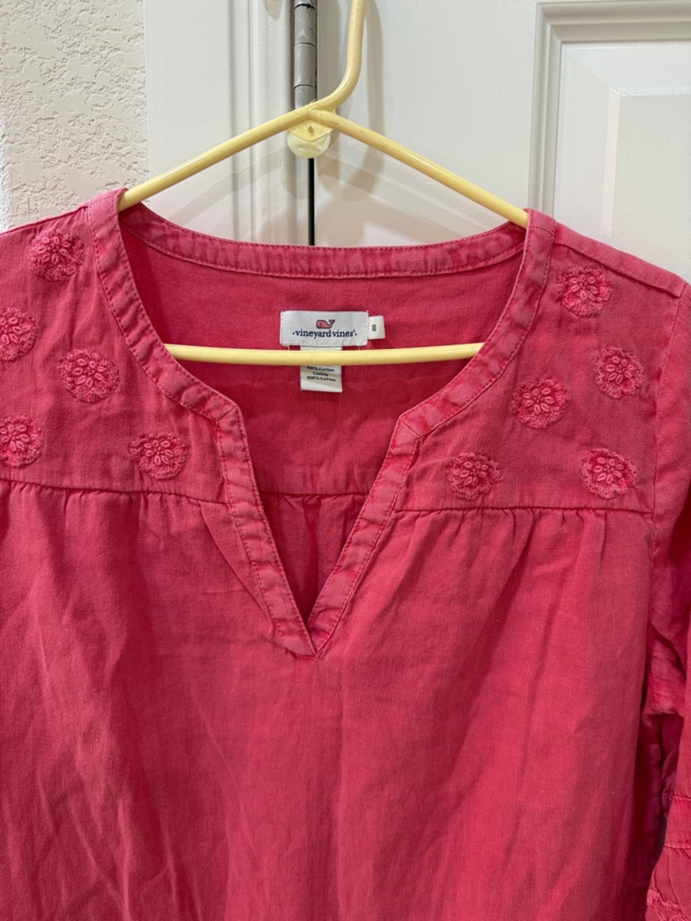 Vineyard Vines Coral Pink Split-Neck Embroidered Tunic/Dress